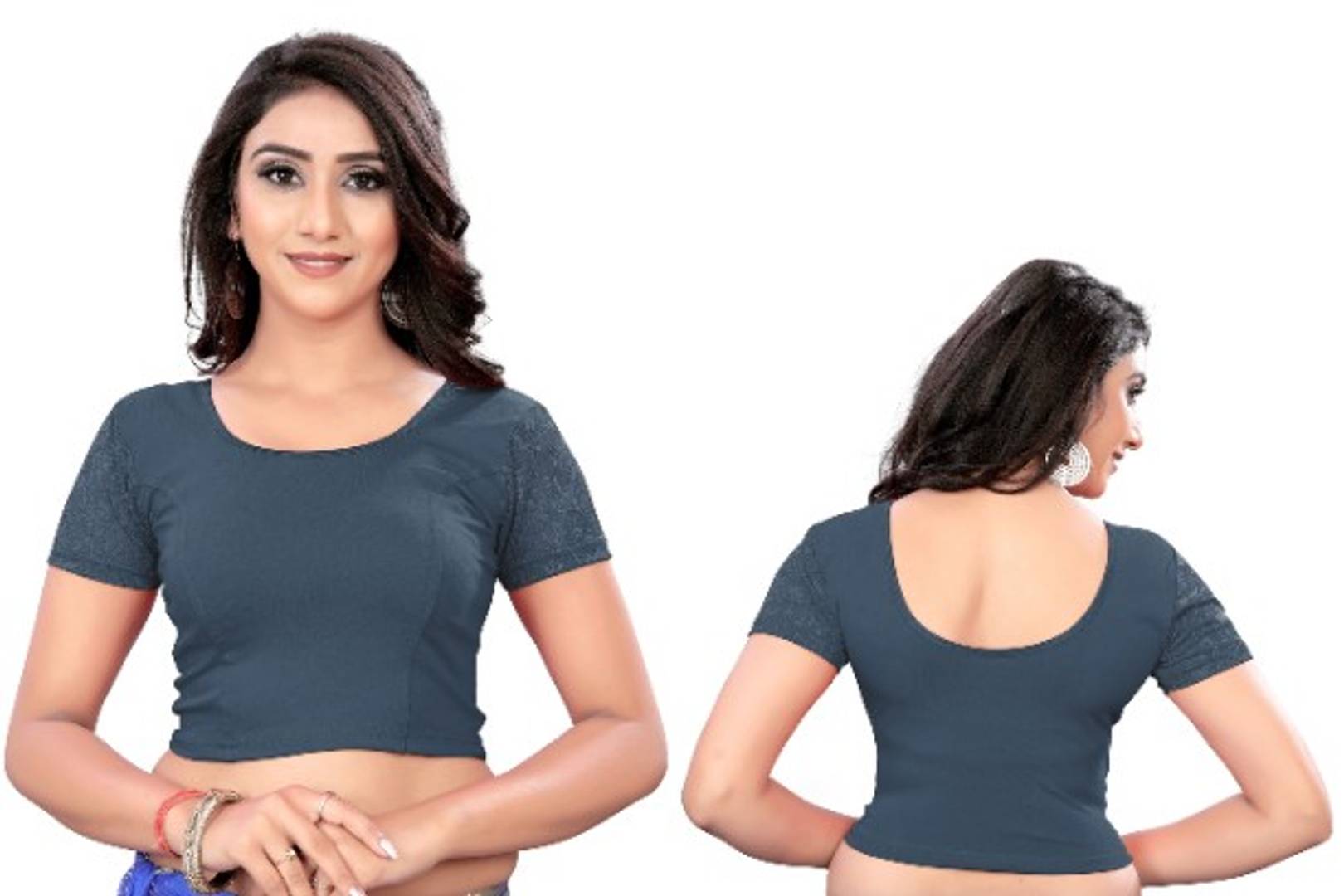 Tranoli Cotton Spandex Net Half Sleeves Readymade Blouse